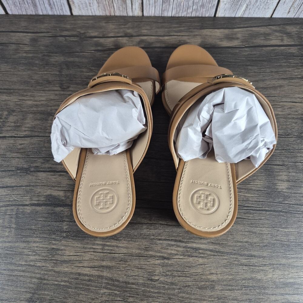 Tory Burch GIGI 65mm Wedge Royal Tan Leather Sandals Open Toe Women's Sz 11 M - Picture 6 of 9